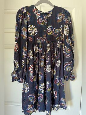 Ciao Lucia Navy Multicolor Circular Floral Tiered Dress